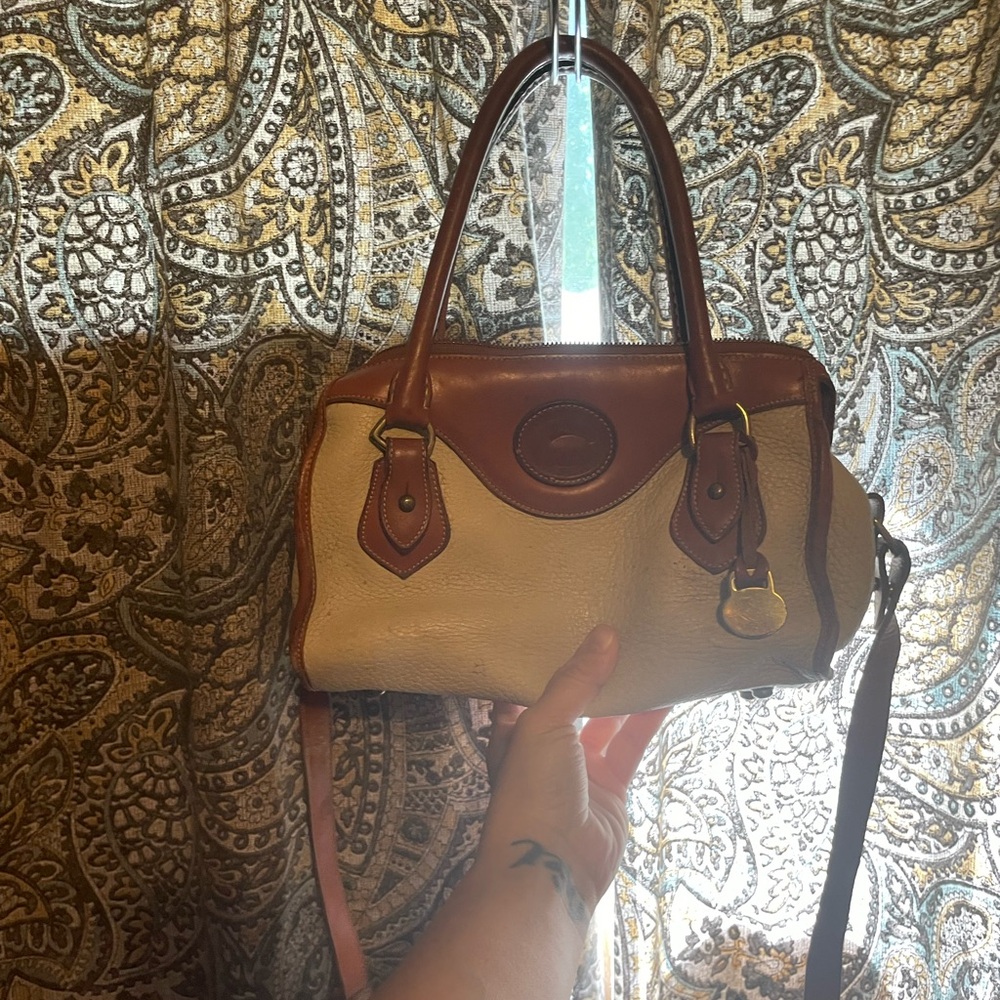 Dooney & Bourke Cream and Brown Satchel with Structured Design
